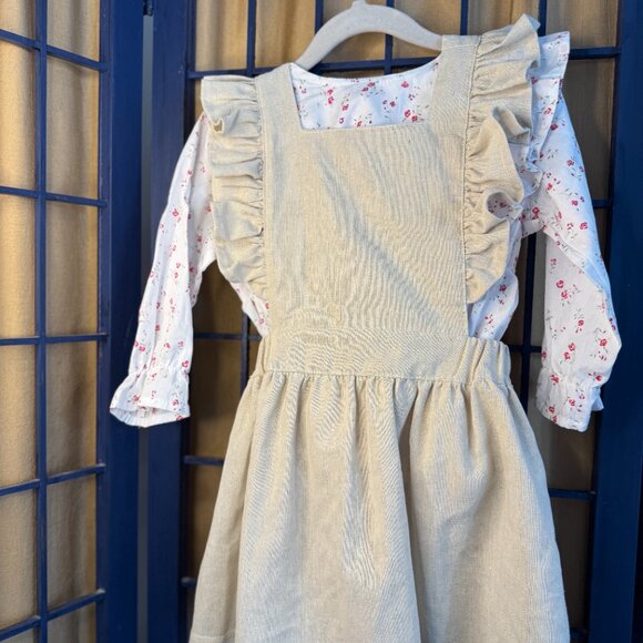 Knotted Fern 2-Piece linen Pinafore & Floral Blouse Set – Size 3T - Picture 3 of 11